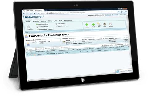 TimeControl, Web timesheets for Finance and Project Management